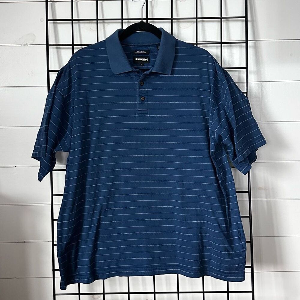 Bolle Golf Polo Shirt Mens L Blue Striped 60's 2-Ply‎ Mercerized Preppy